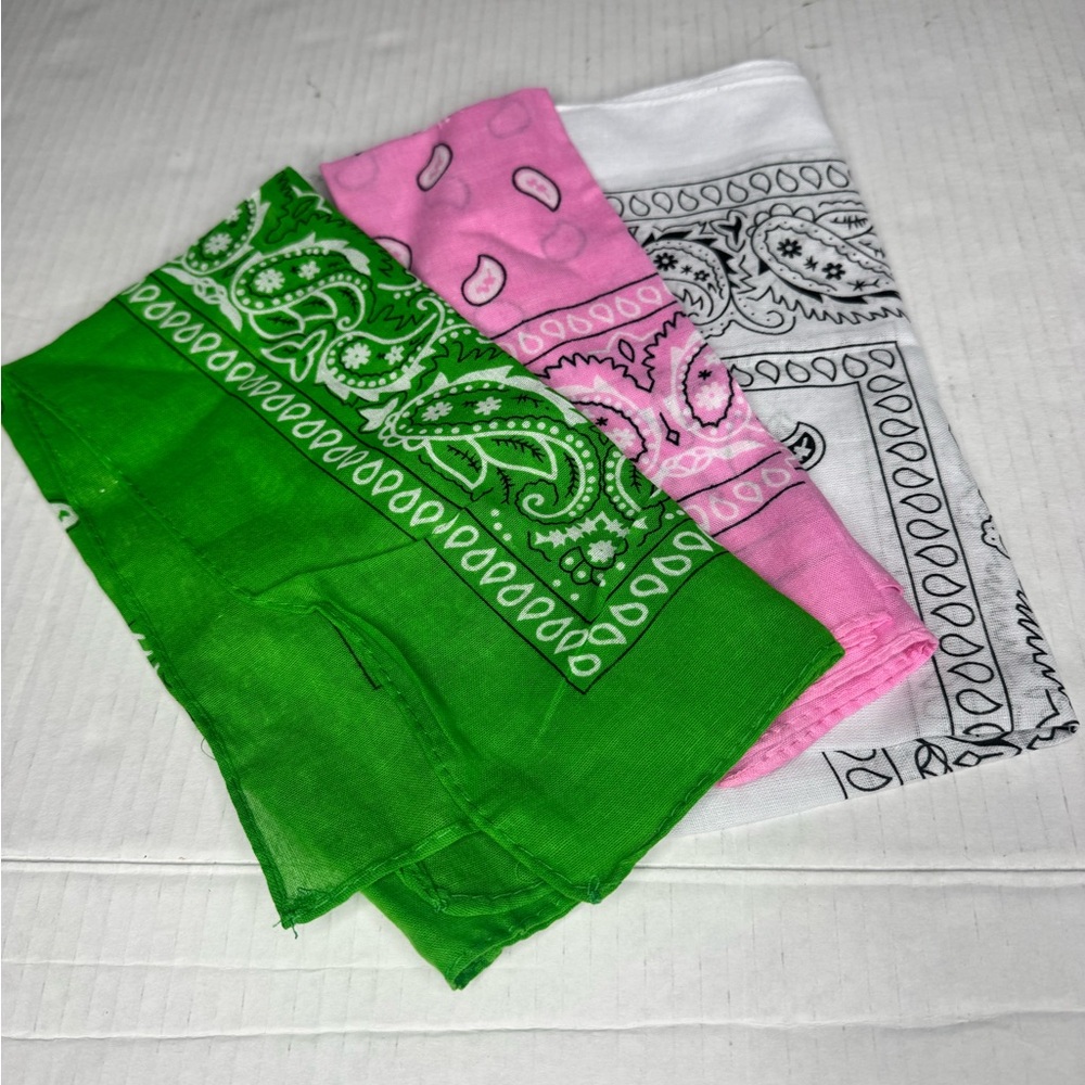 Triple Paisley Bandana Set - Green, Pink & White